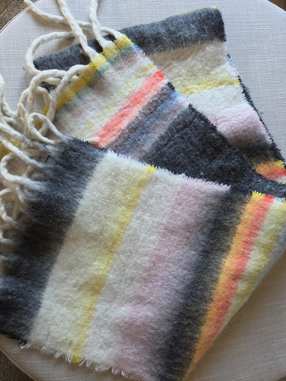Free People Women’s Soft Multicolor Stripe Sweater Scarf - Cream, Gray & Pink